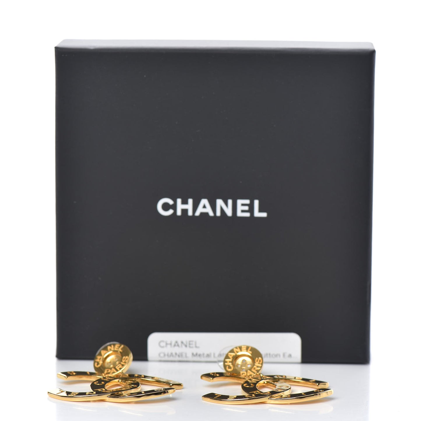 Metal Large Paris Button Earrings Gold