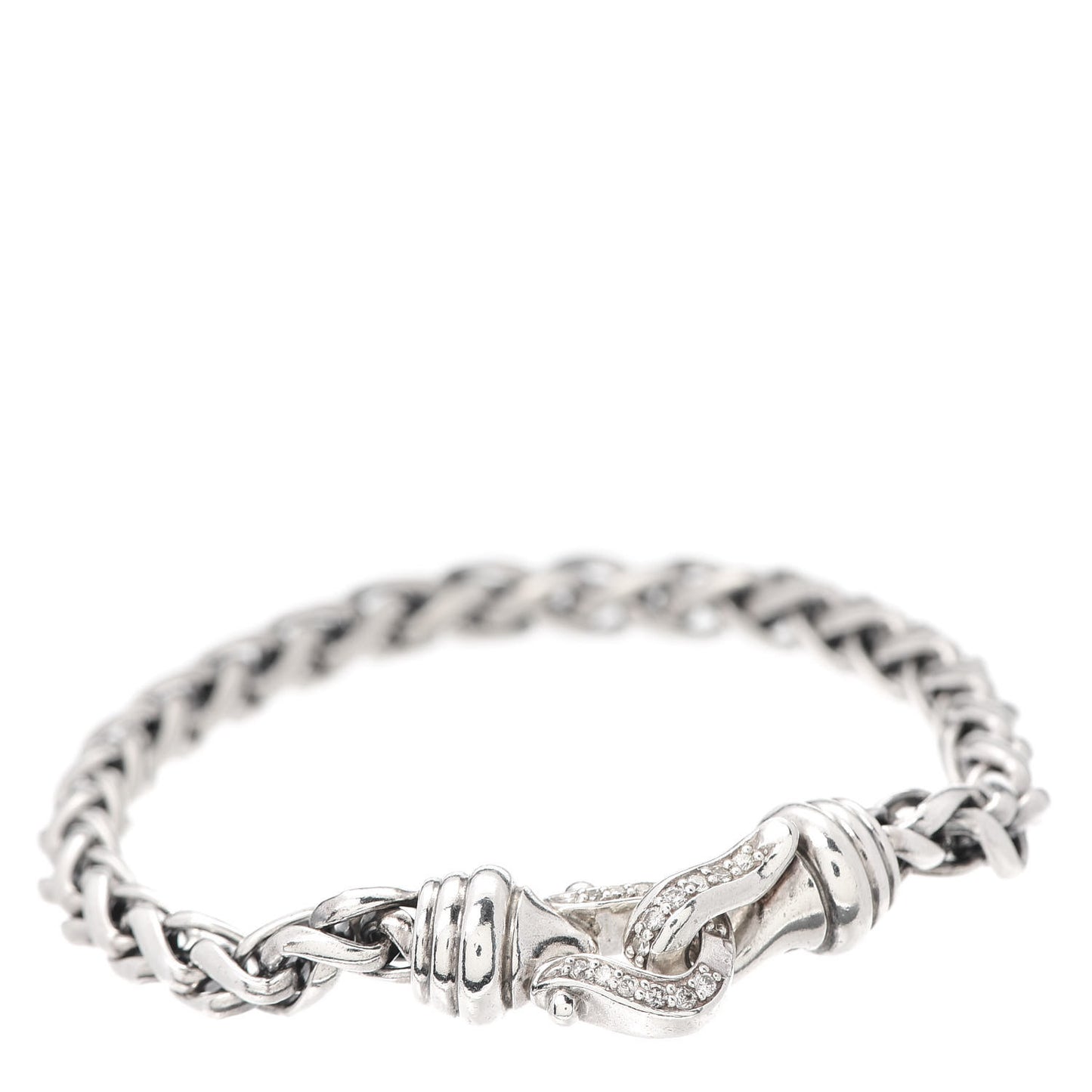 Sterling Silver Diamond 6mm Buckle Wheat Chain Bracelet