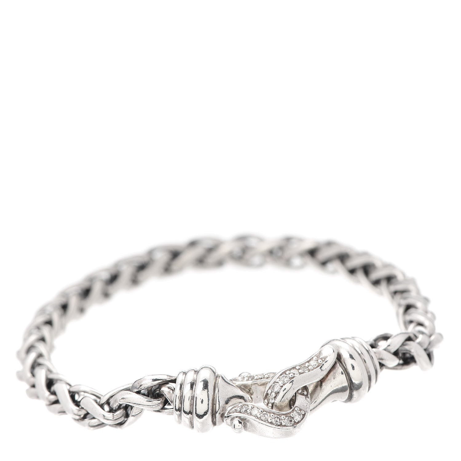 David Yurman Sterling Silver Diamond 6mm Buckle Wheat Chain Bracelet 1 of 4