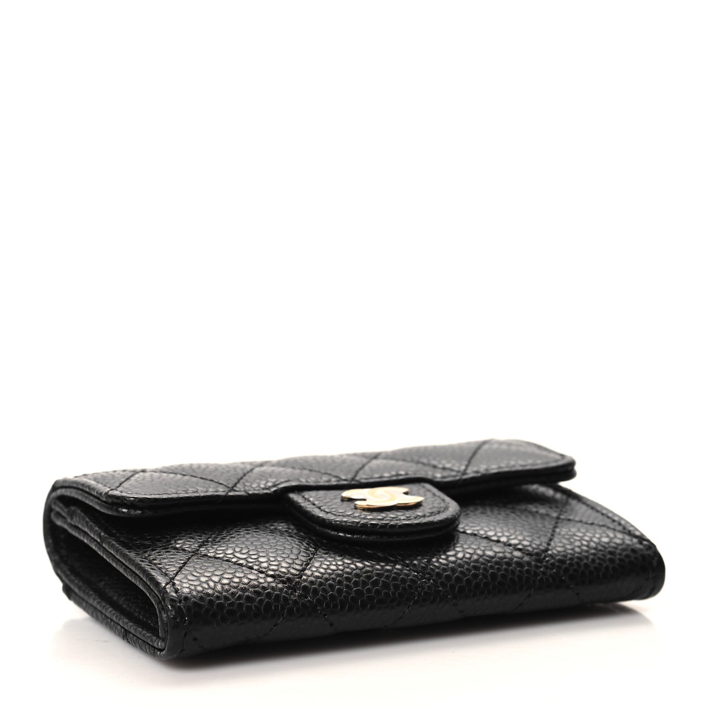 Caviar Quilted Flap Card Holder Wallet Black