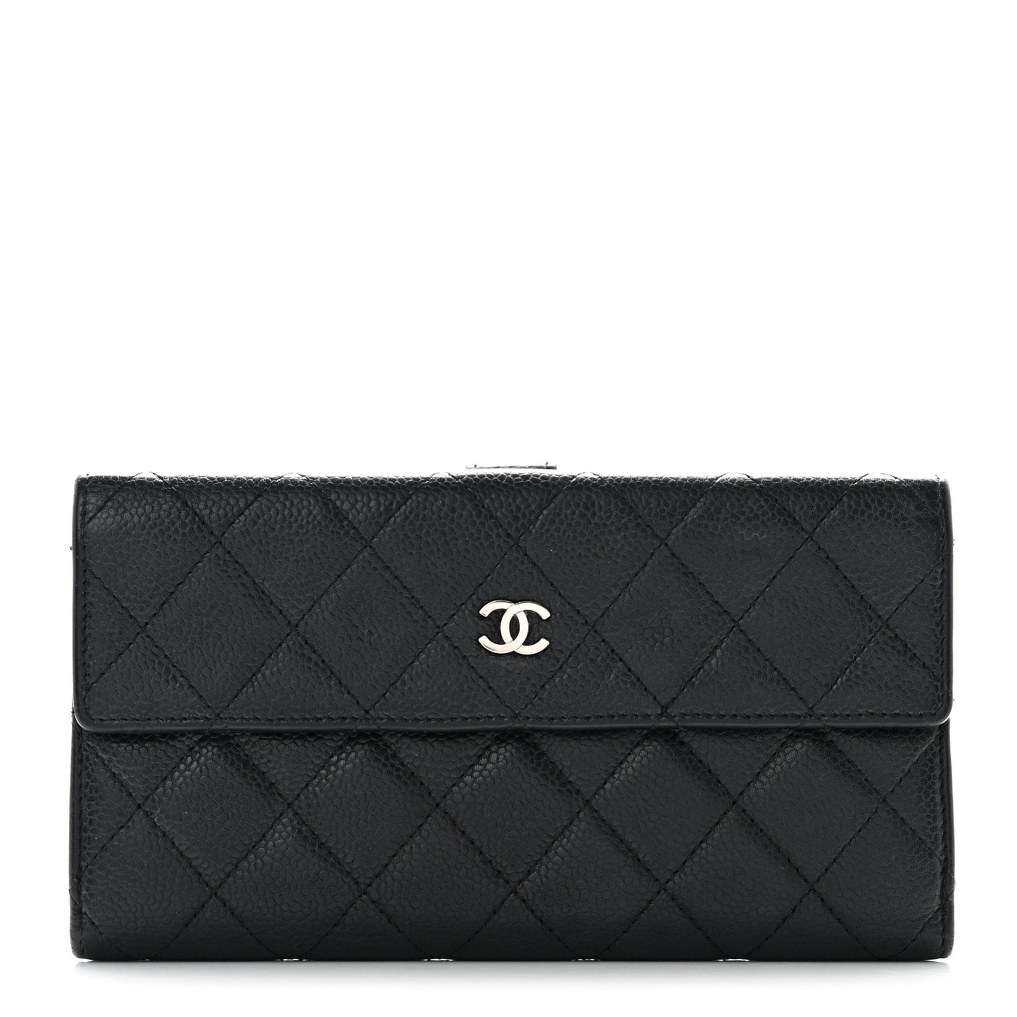 Caviar Quilted CC Long Double Wallet Black
