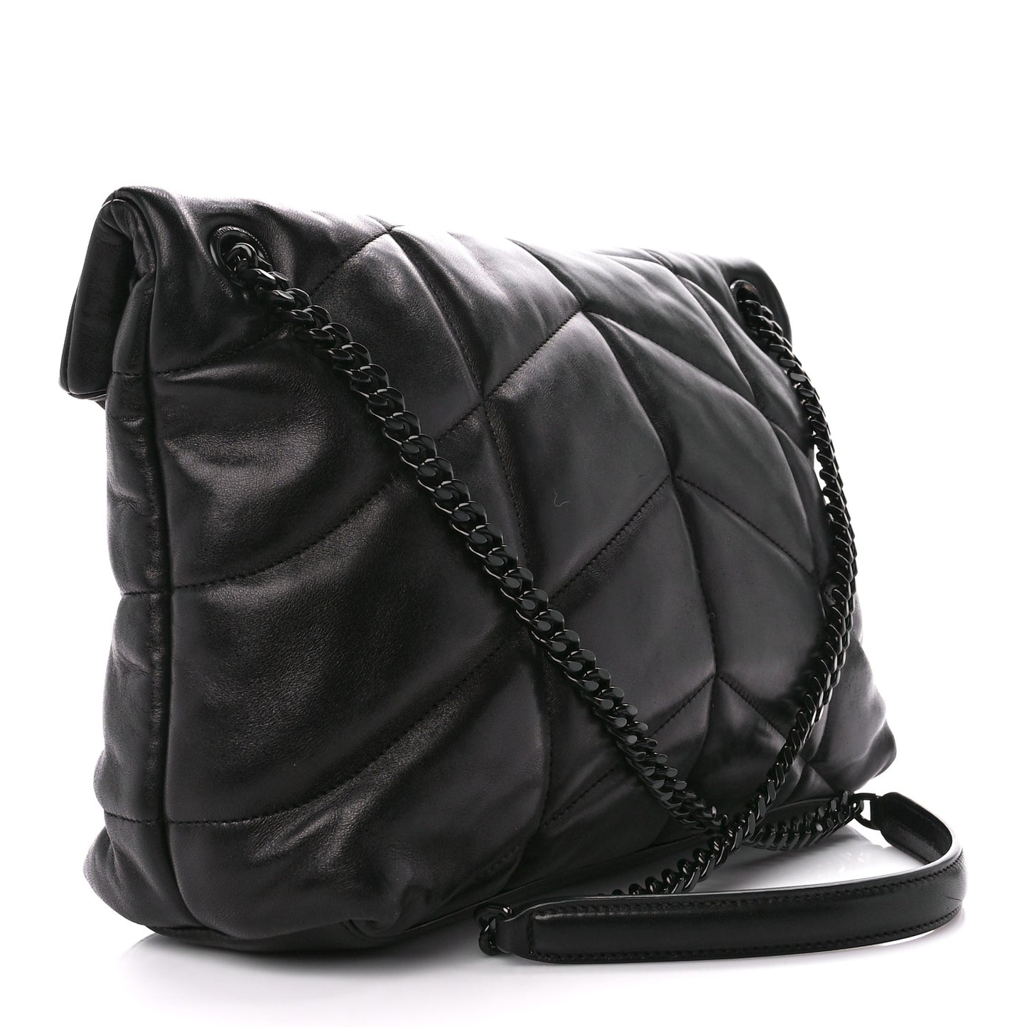 Lambskin Quilted Monogram Monochrome Medium Loulou Puffer Chain Satchel Black