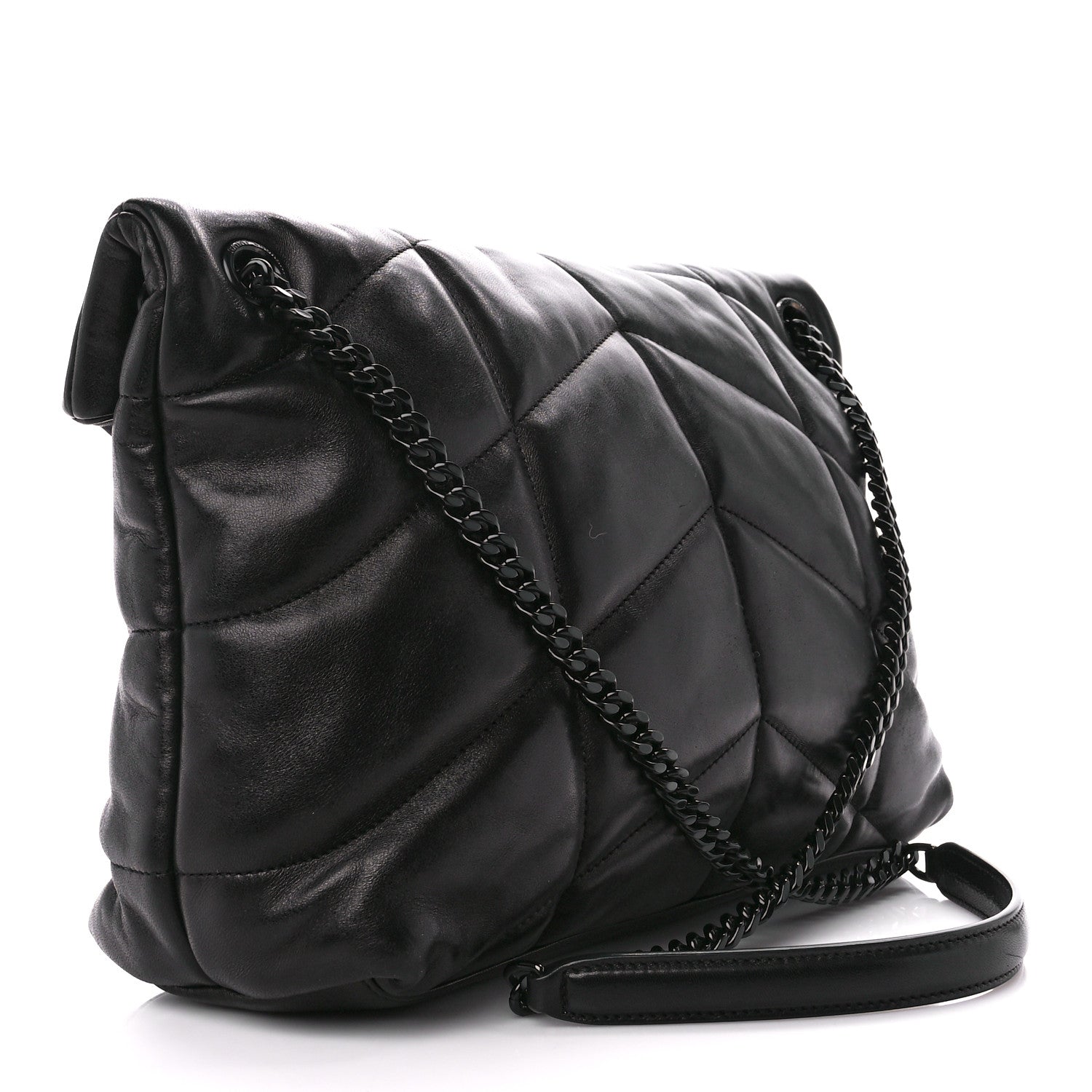 Saint Laurent Lambskin Quilted Monogram Monochrome Medium Loulou Puffer Chain Satchel Black 3 of 11