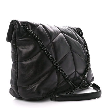 Saint Laurent Lambskin Quilted Monogram Monochrome Medium Loulou Puffer Chain Satchel Black 3 of 11