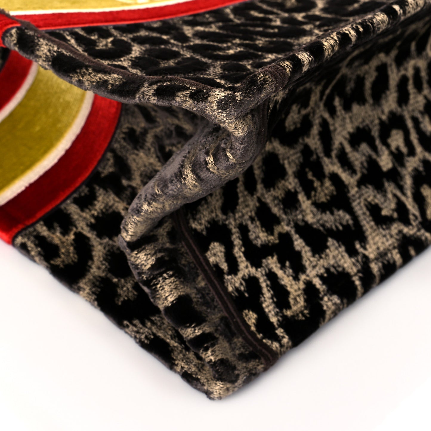 Canvas Velvet Embroidered Large Leopard Book Tote Beige