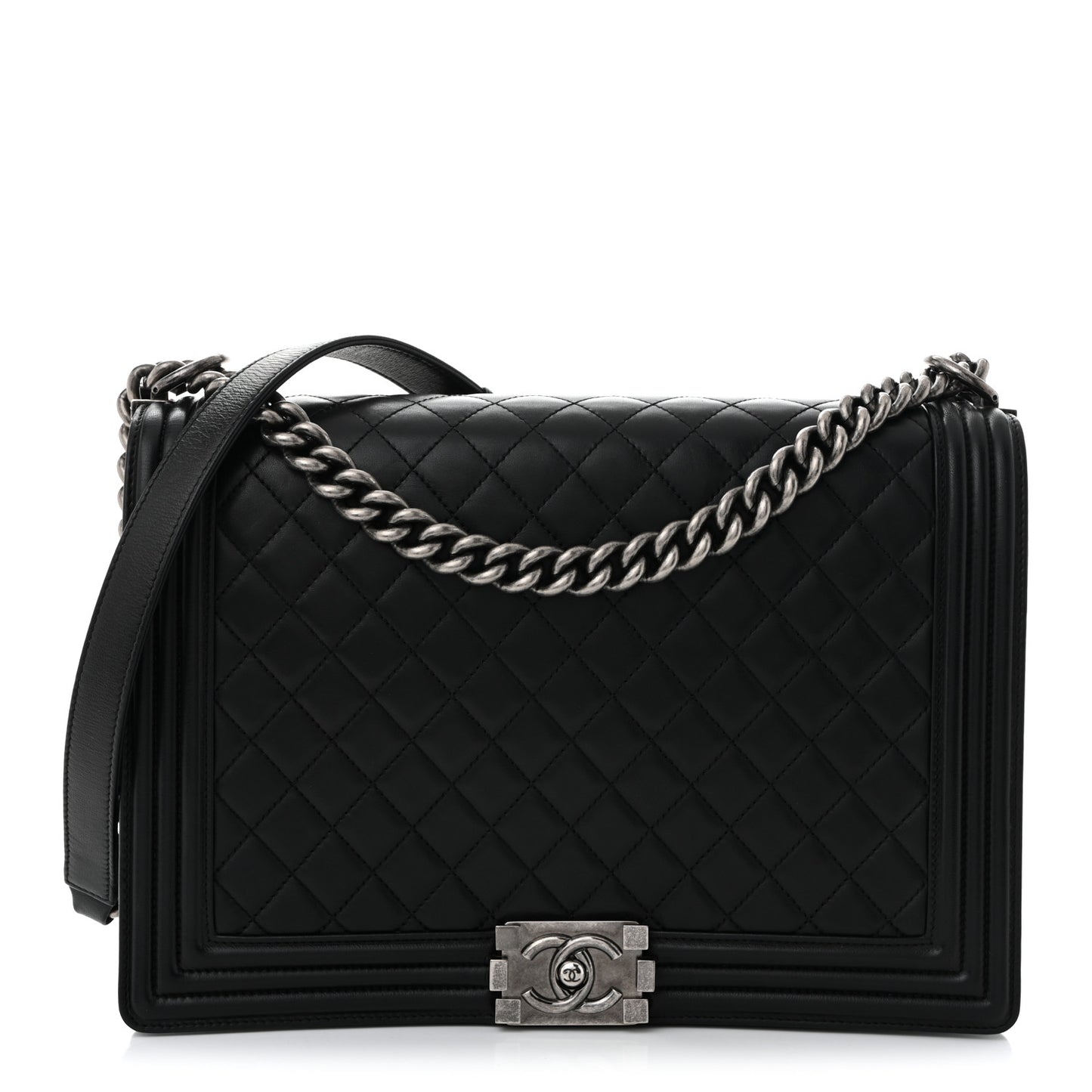 Lambskin Quilted Large Boy Flap Black