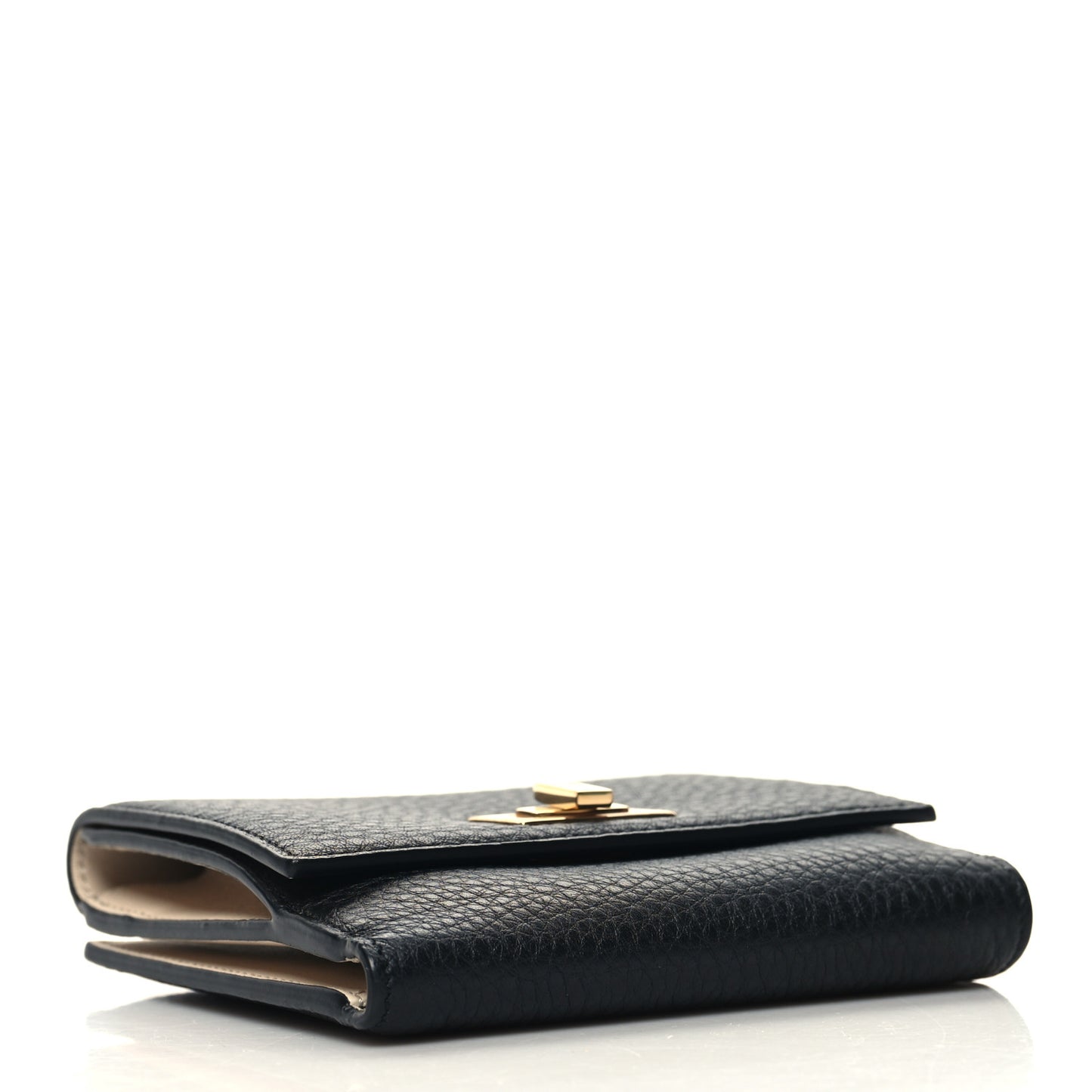 Cuoio Romano Vitello Grace Micro Peekaboo Tri-Fold Wallet Black Camelia