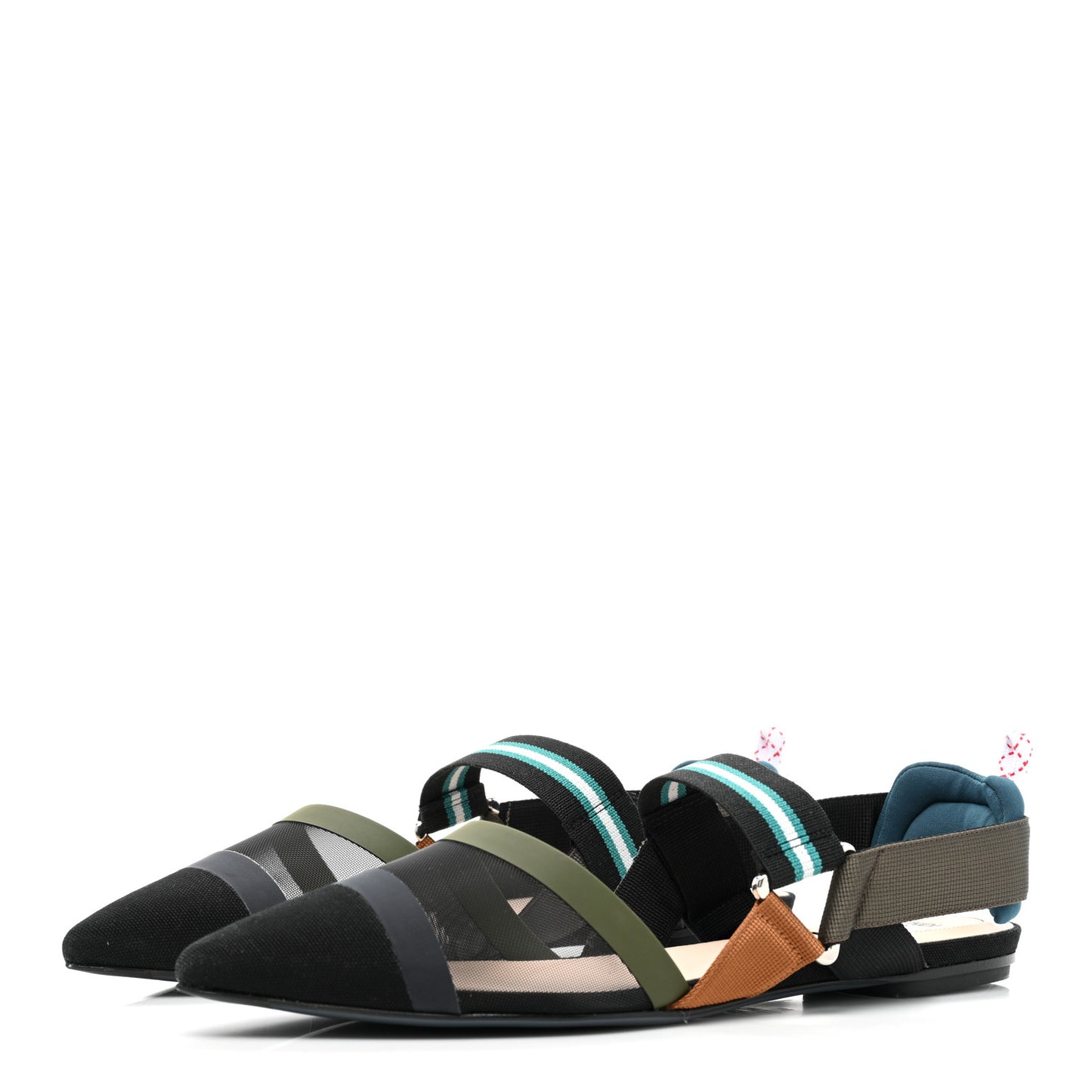 Technical Mesh Canvas Colibri Slingback Ballerina Flats 40 Black Verde Military