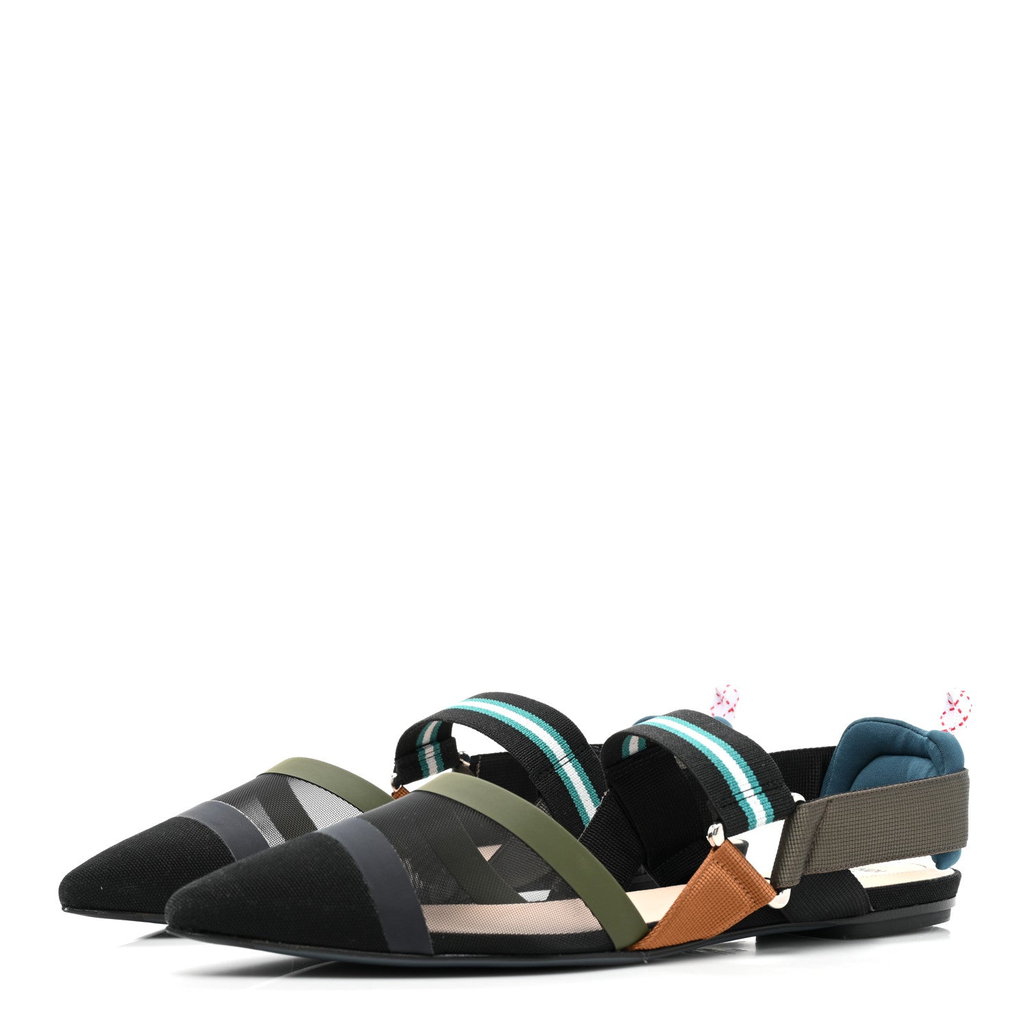 Fendi Technical Mesh Canvas Colibri Slingback Ballerina Flats 40 Black Verde Military 3 of 8