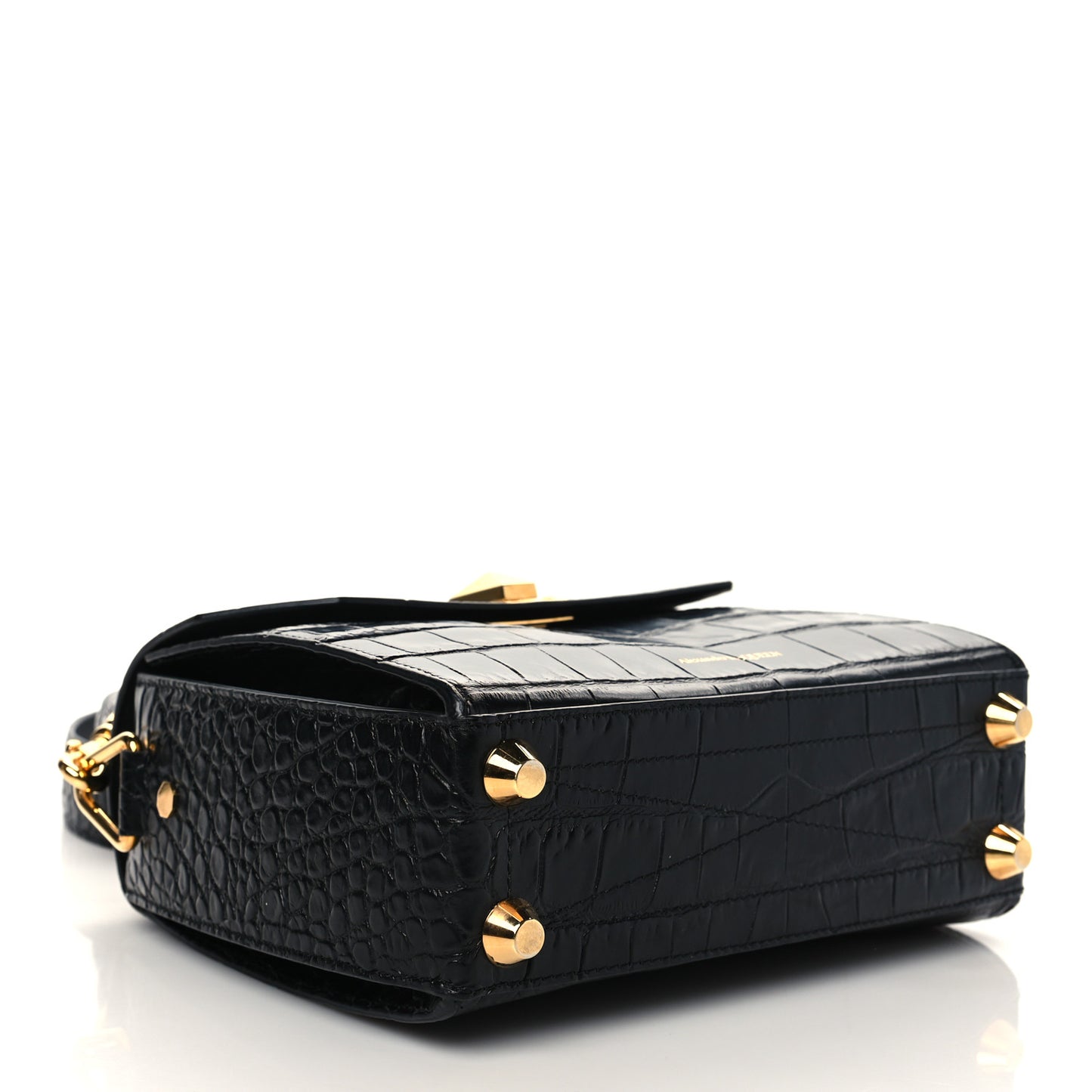 Calfskin Crocodile Embossed Box Shoulder Bag 21 Black