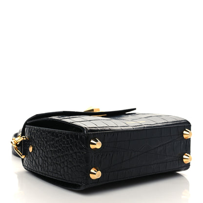 Alexander McQueen Calfskin Crocodile Embossed Box Shoulder Bag 21 Black 3 of 5