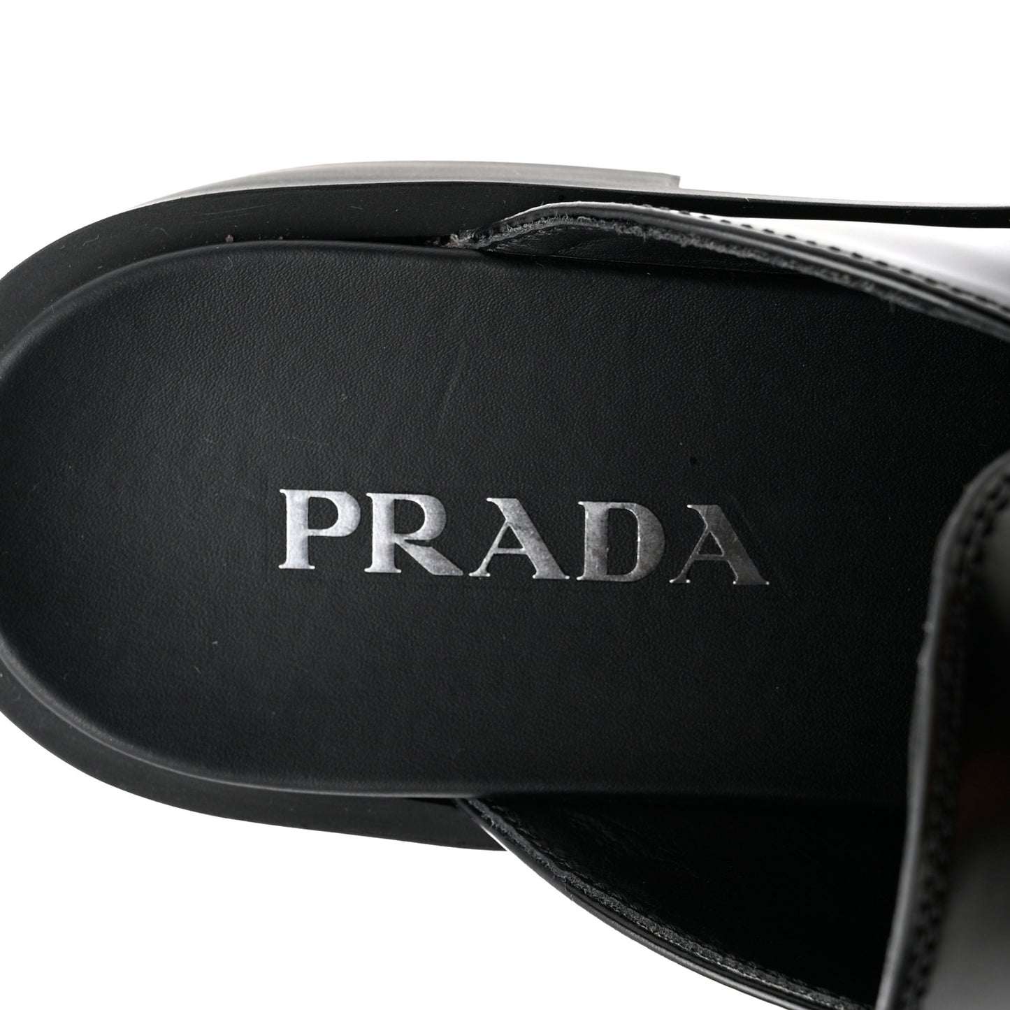 Spazzolato Metal Triangle Logo 40mm Loafer Mules 39.5 Black