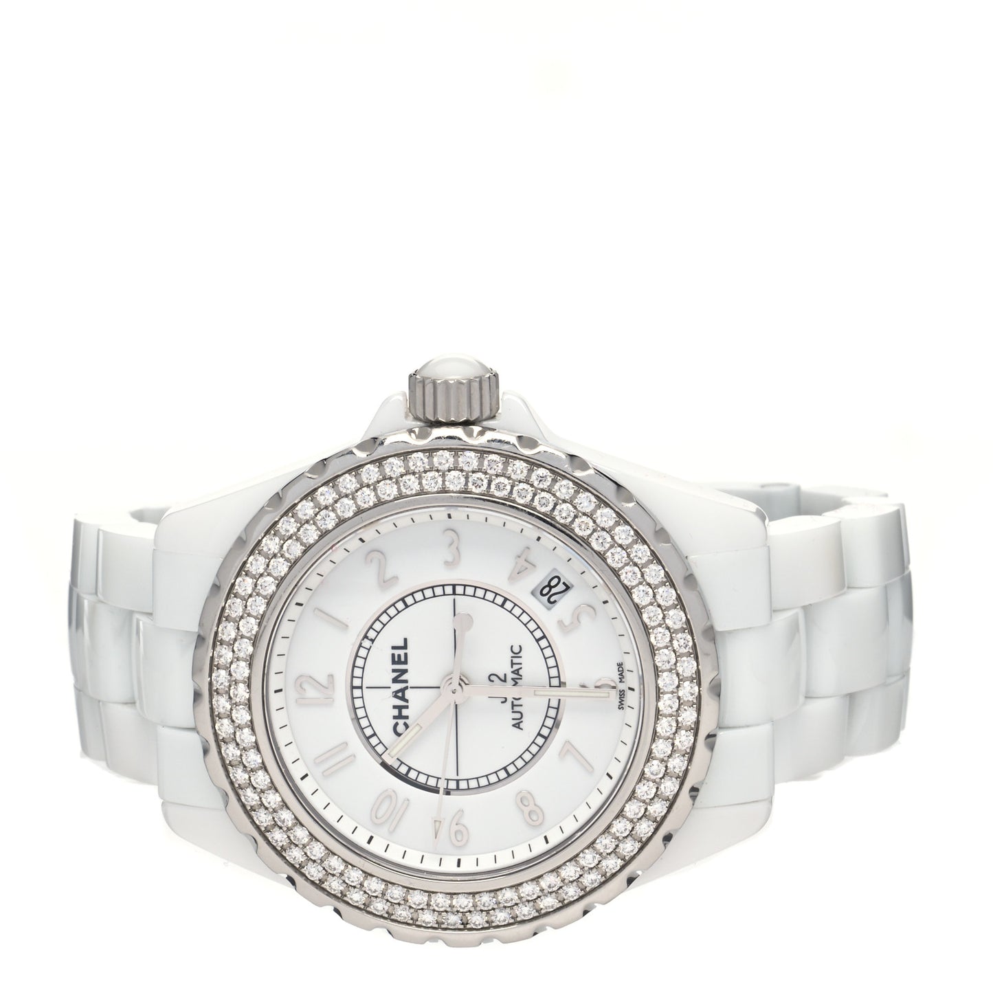 Stainless Steel Ceramic Diamond Pave Bezel 38mm J12 Automatic Watch White