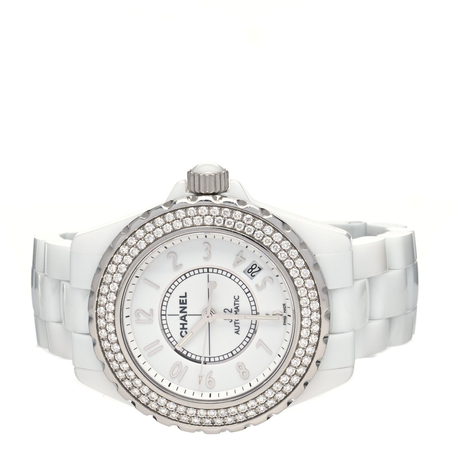 Chanel Stainless Steel Ceramic Diamond Pave Bezel 38mm J12 Automatic Watch White 2 of 4