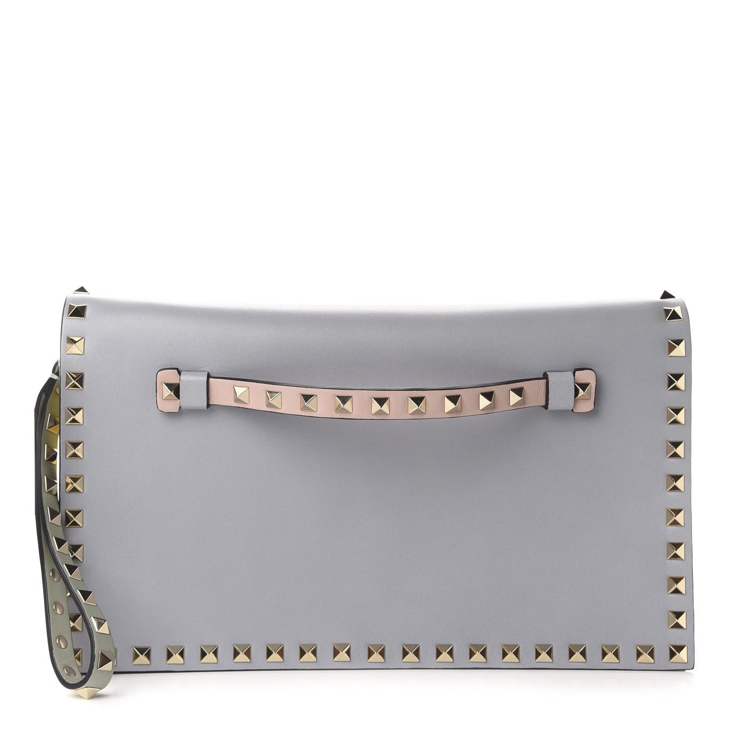 Nappa Watercolor Rockstud Wristlet Clutch Rose Green Yellow Sky