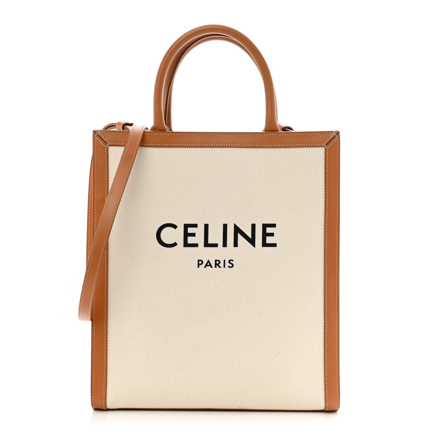 Celine Canvas Calfskin Logo Print Small Vertical Cabas Natural Tan 1 of 14