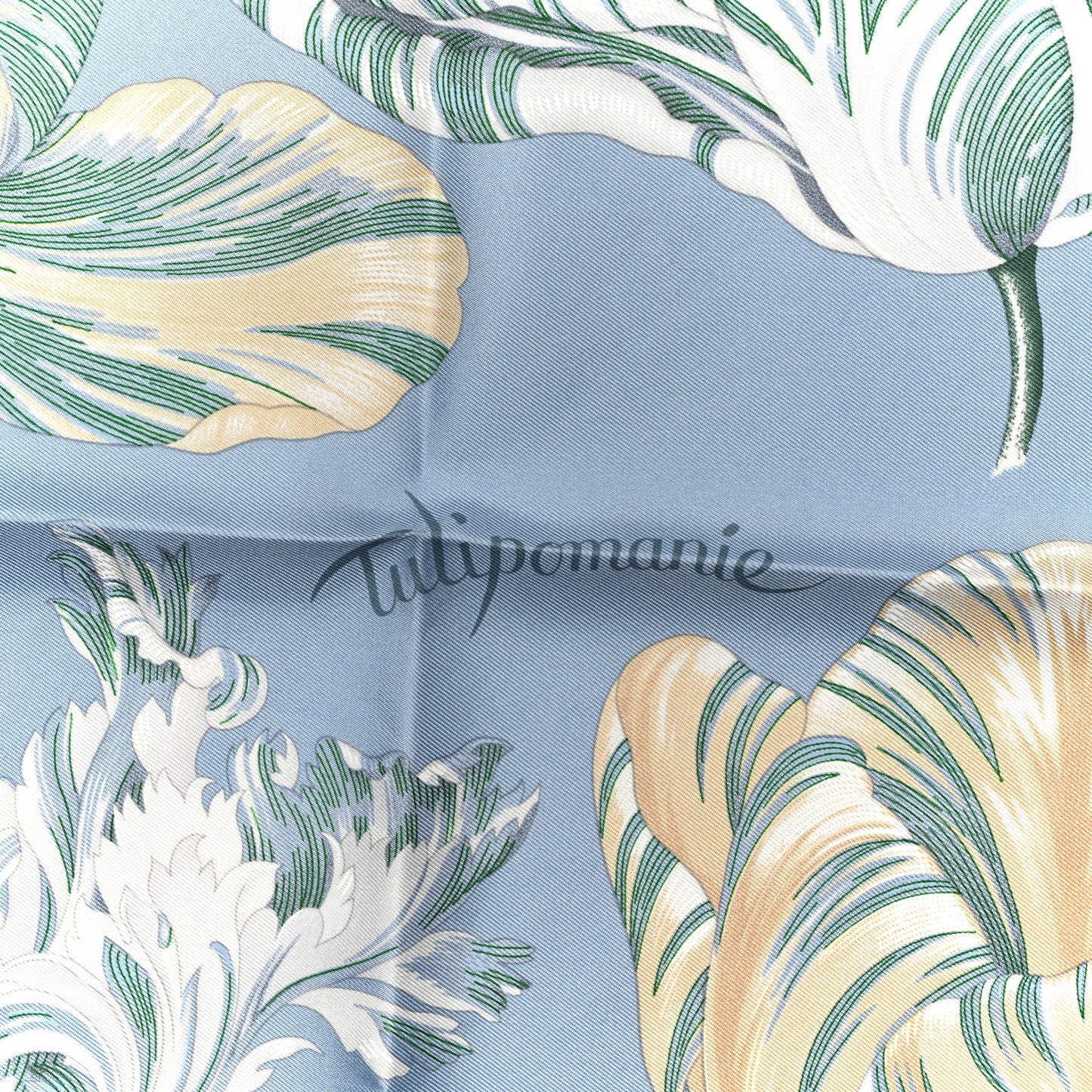 Silk Tulipomanie Detail Scarf 45 Bleu Glacier Ardoise White