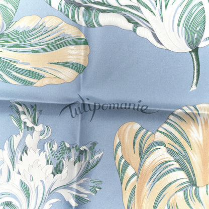 Hermes Silk Tulipomanie Detail Scarf 45 Bleu Glacier Ardoise White 3 of 5