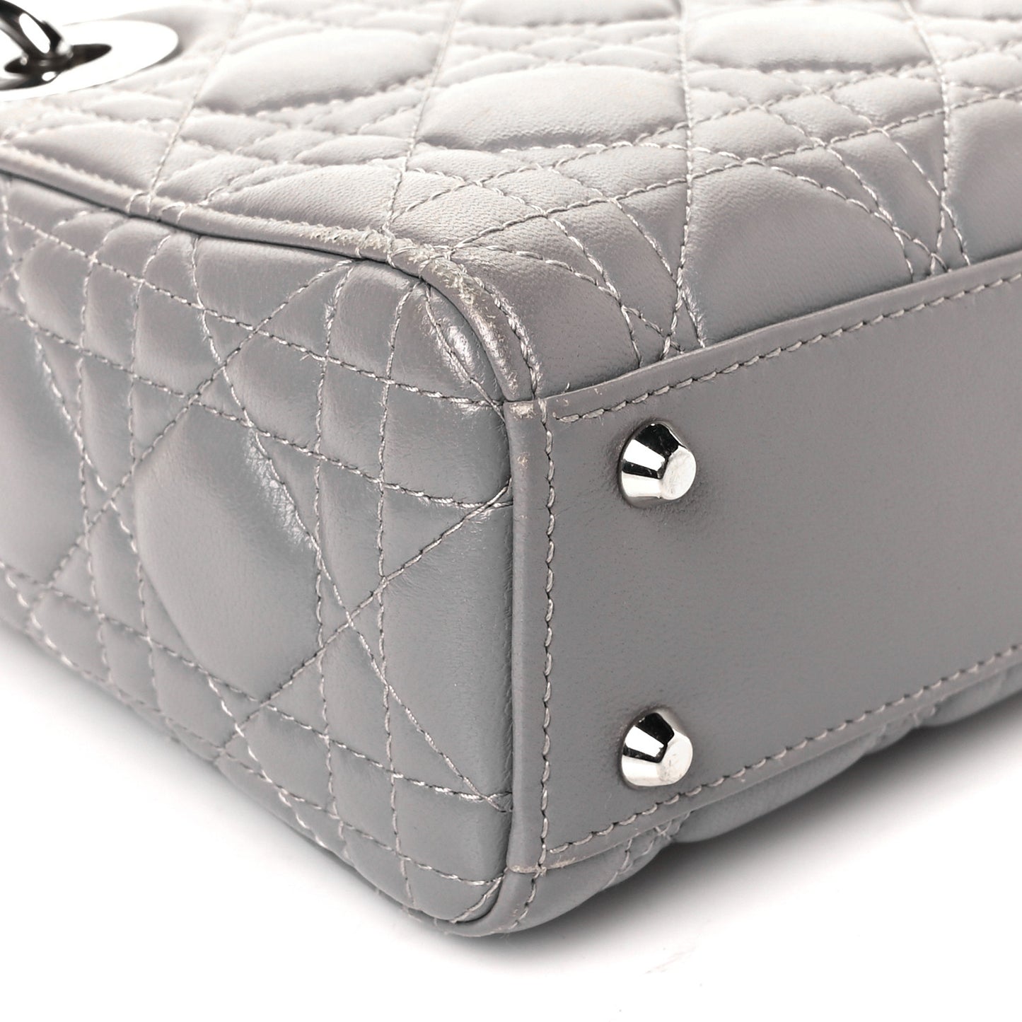 Lambskin Cannage Mini Lady Dior Crystal Strap Grey