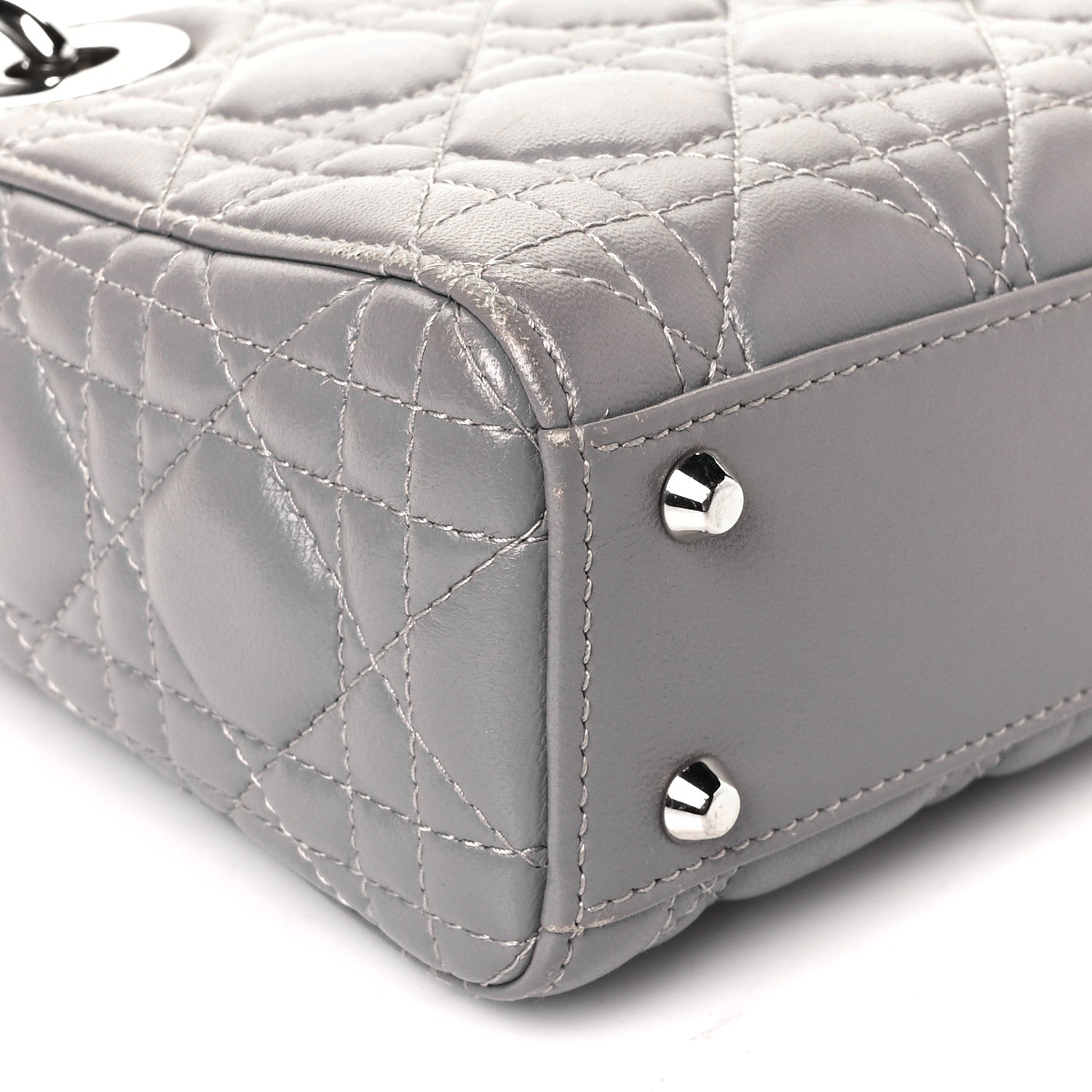 Christian Dior Lambskin Cannage Mini Lady Dior Crystal Strap Grey 7 of 8