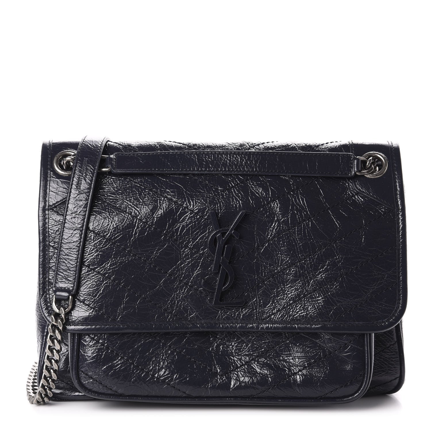 Saint Laurent Crinkled Calfskin Matelasse Monogram Medium Niki Chain Satchel Deep Marine 1 of 11