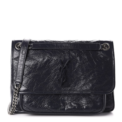 Saint Laurent Crinkled Calfskin Matelasse Monogram Medium Niki Chain Satchel Deep Marine 1 of 11