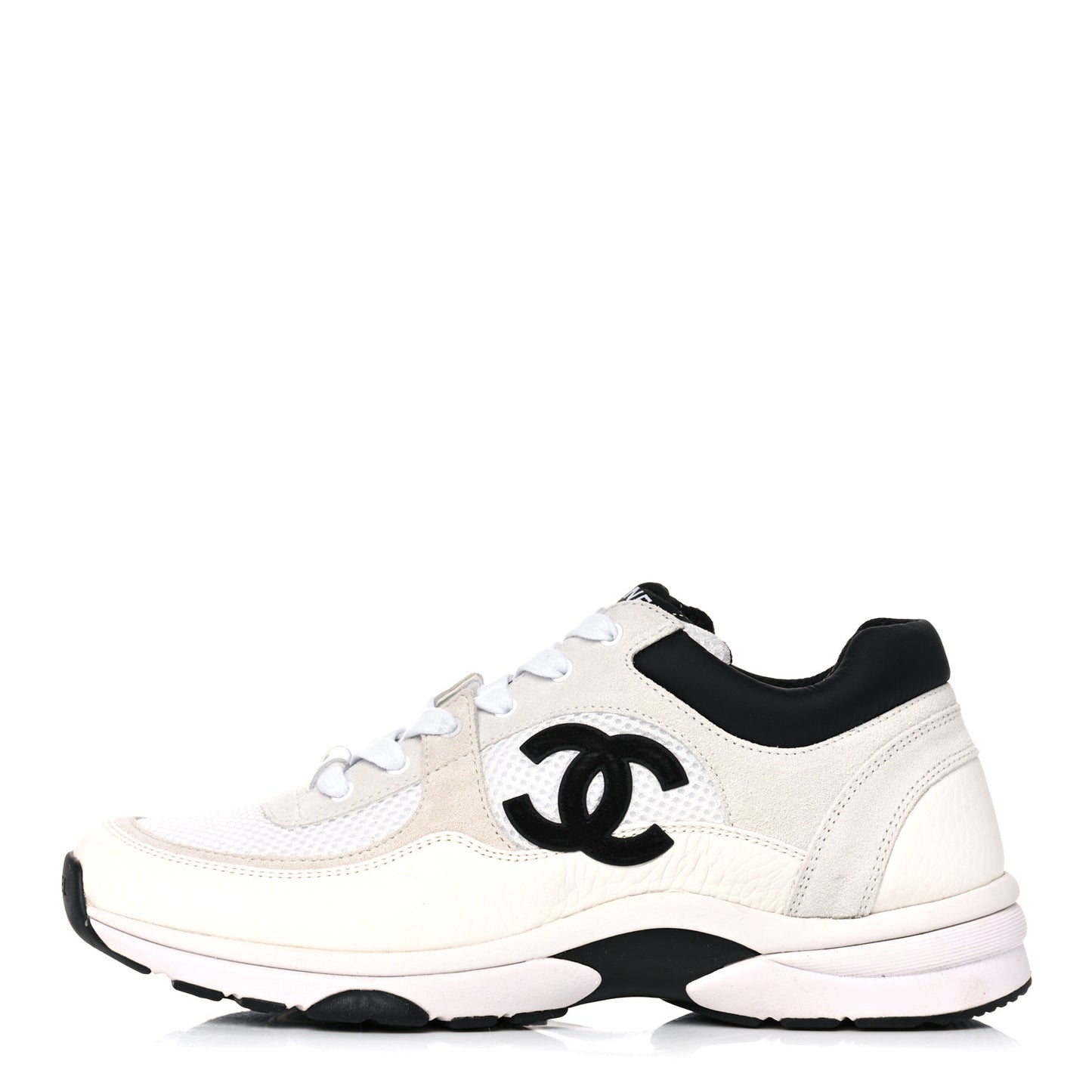 Mesh Suede Calfskin Grained Calfskin Womens CC Sneakers 39.5 White Black