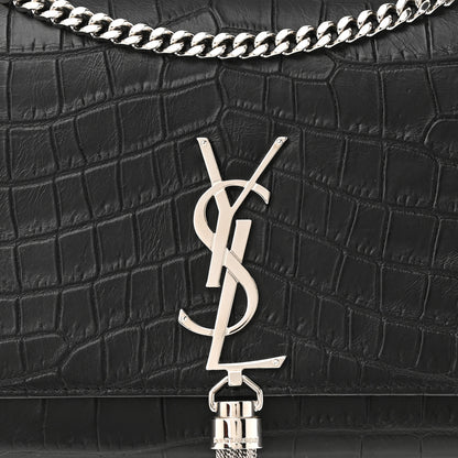 Saint Laurent Calfskin Crocodile Embossed Medium Classic Monogram Kate Tassel Satchel Black 8 of 10