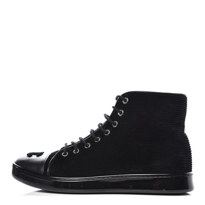 Chanel Corduroy Lambskin High Top Sneakers 36.5 Black 1 of 12