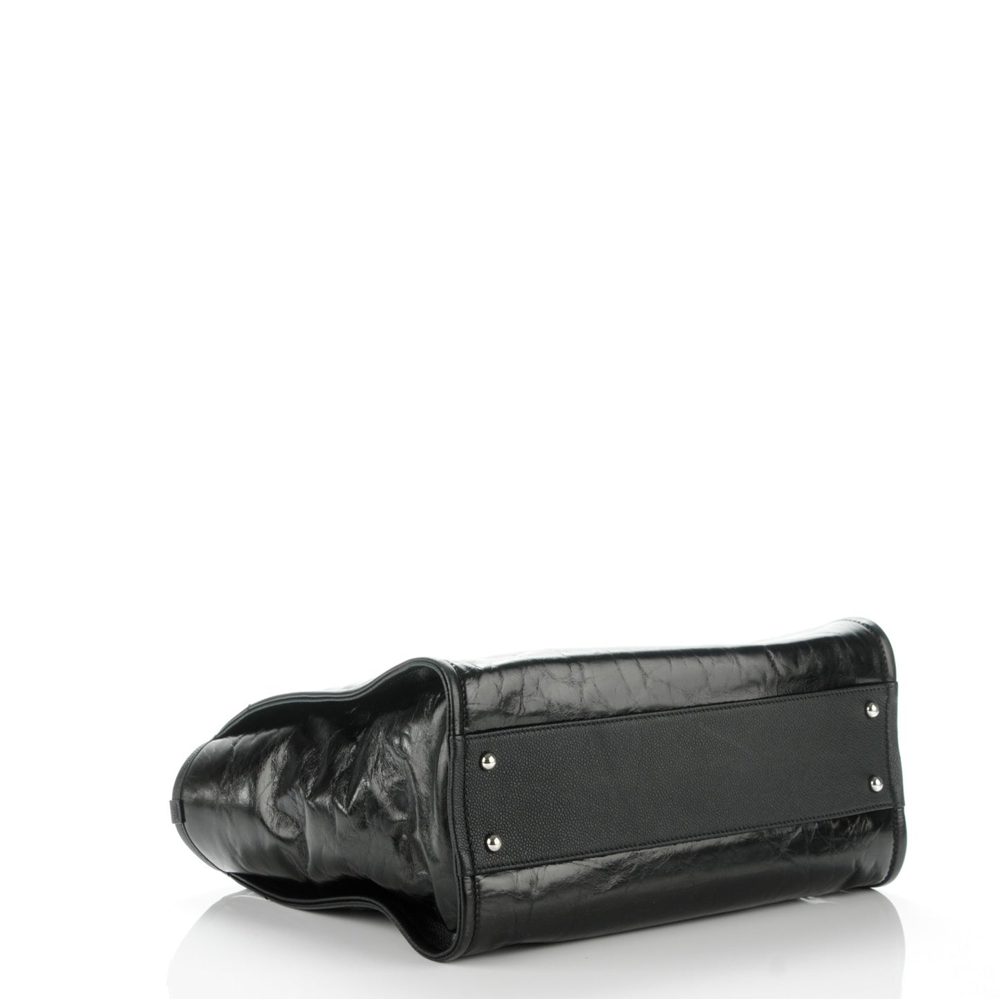 Glazed Calfskin Small Deauville Tote Black