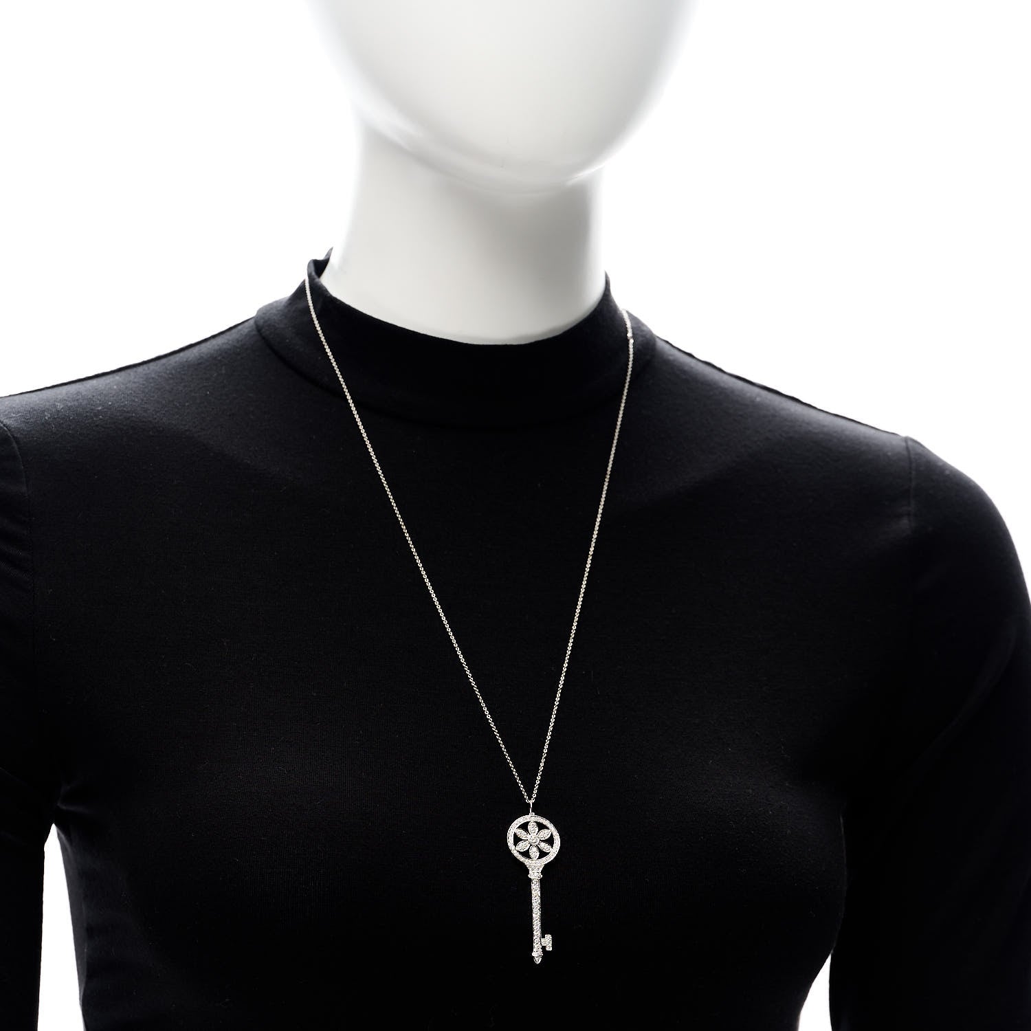 Tiffany Platinum 18K White Gold Diamond Daisy Key Pendant Necklace 2 of 6