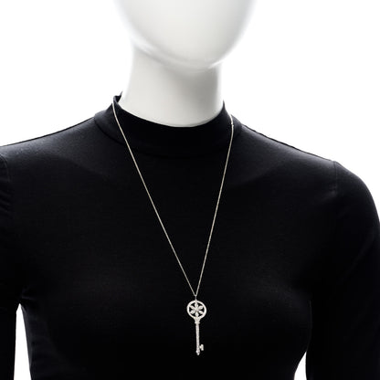 Tiffany Platinum 18K White Gold Diamond Daisy Key Pendant Necklace 2 of 6