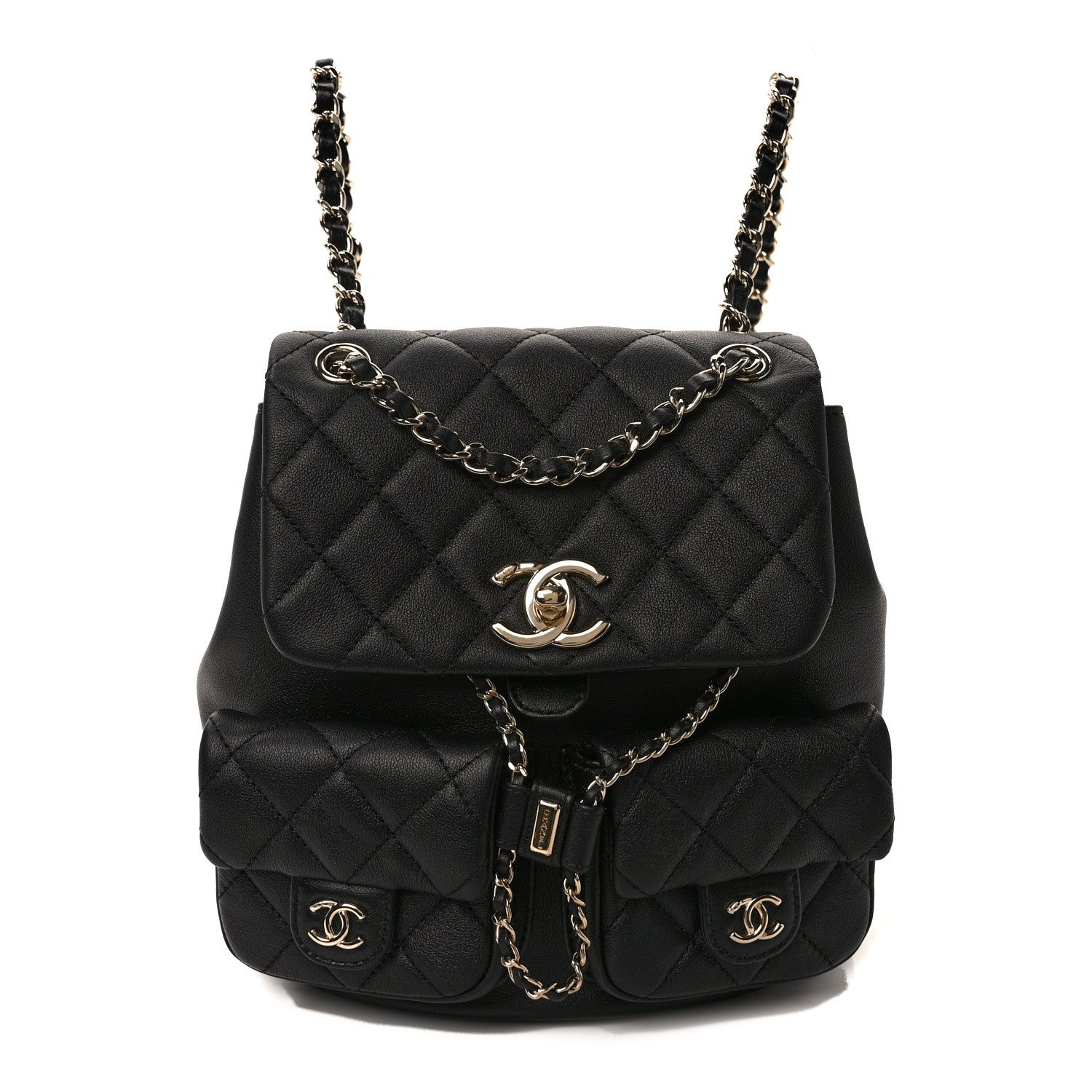 Chanel Calfskin Quilted Medium Duma Pockets Drawstring Backpack Black 1 of 12
