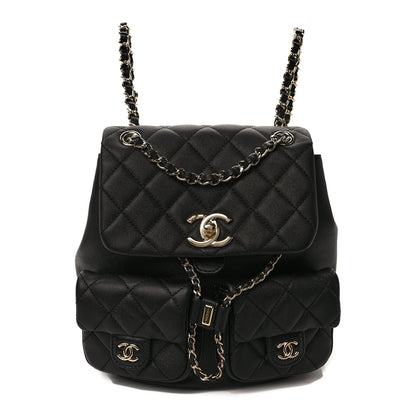 Chanel Calfskin Quilted Medium Duma Pockets Drawstring Backpack Black 1 of 12