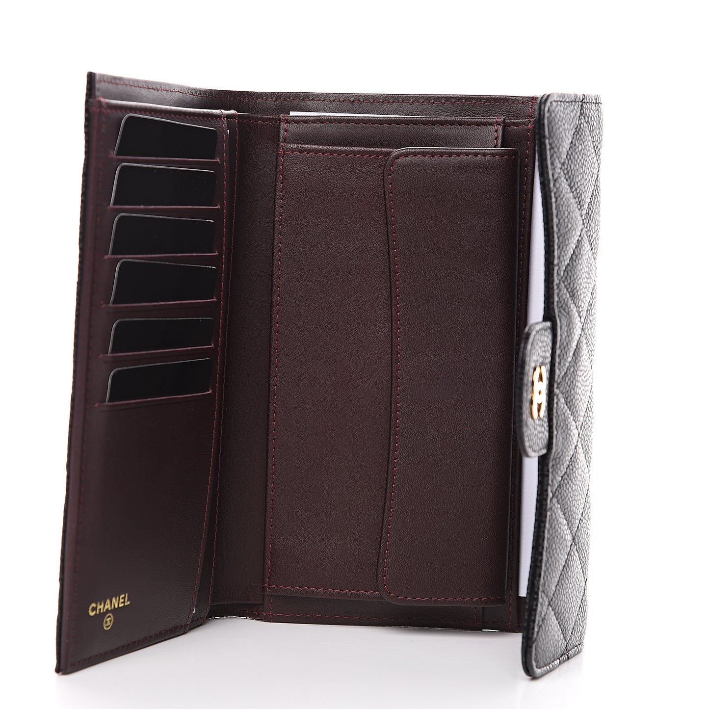 Caviar Quilted Long Flap Wallet Black