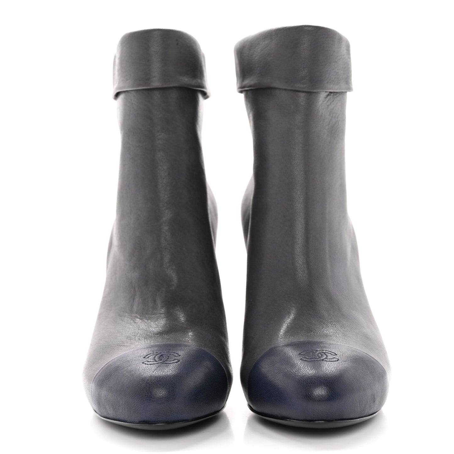 Lambskin CC Cap Toe Ankle Boots 37 Grey Navy Blue