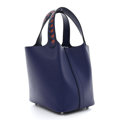 Hermes Epsom Tressage De Cuir Picotin Lock 18 PM Bleu Encre Brique Black 3 of 10