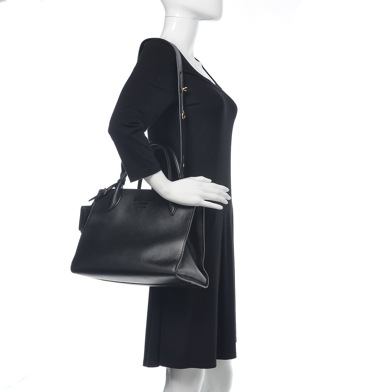 Prada Saffiano Cuir Calfskin Large Monochrome Top Handle Tote Black 2 of 12