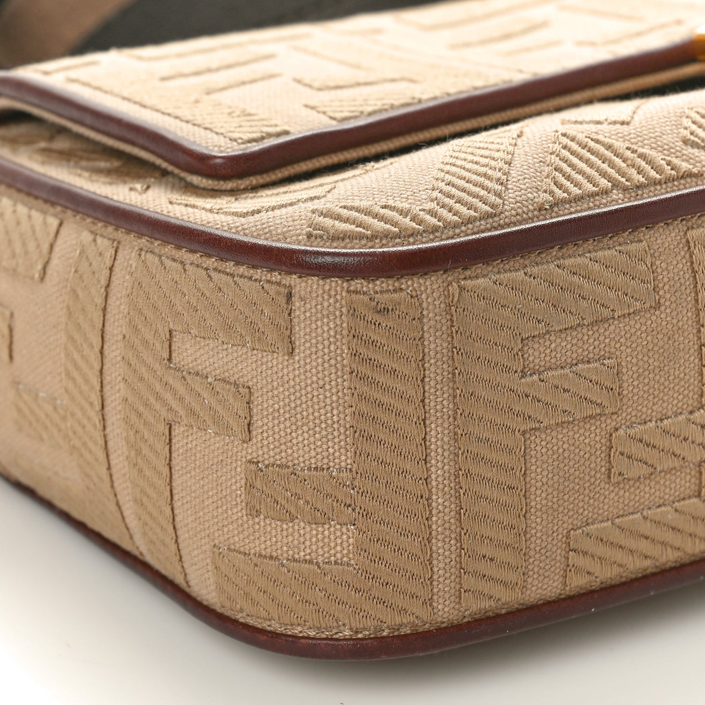 Canvas Vitello King Bi-Color Strap FF Embroidered Baguette Beige