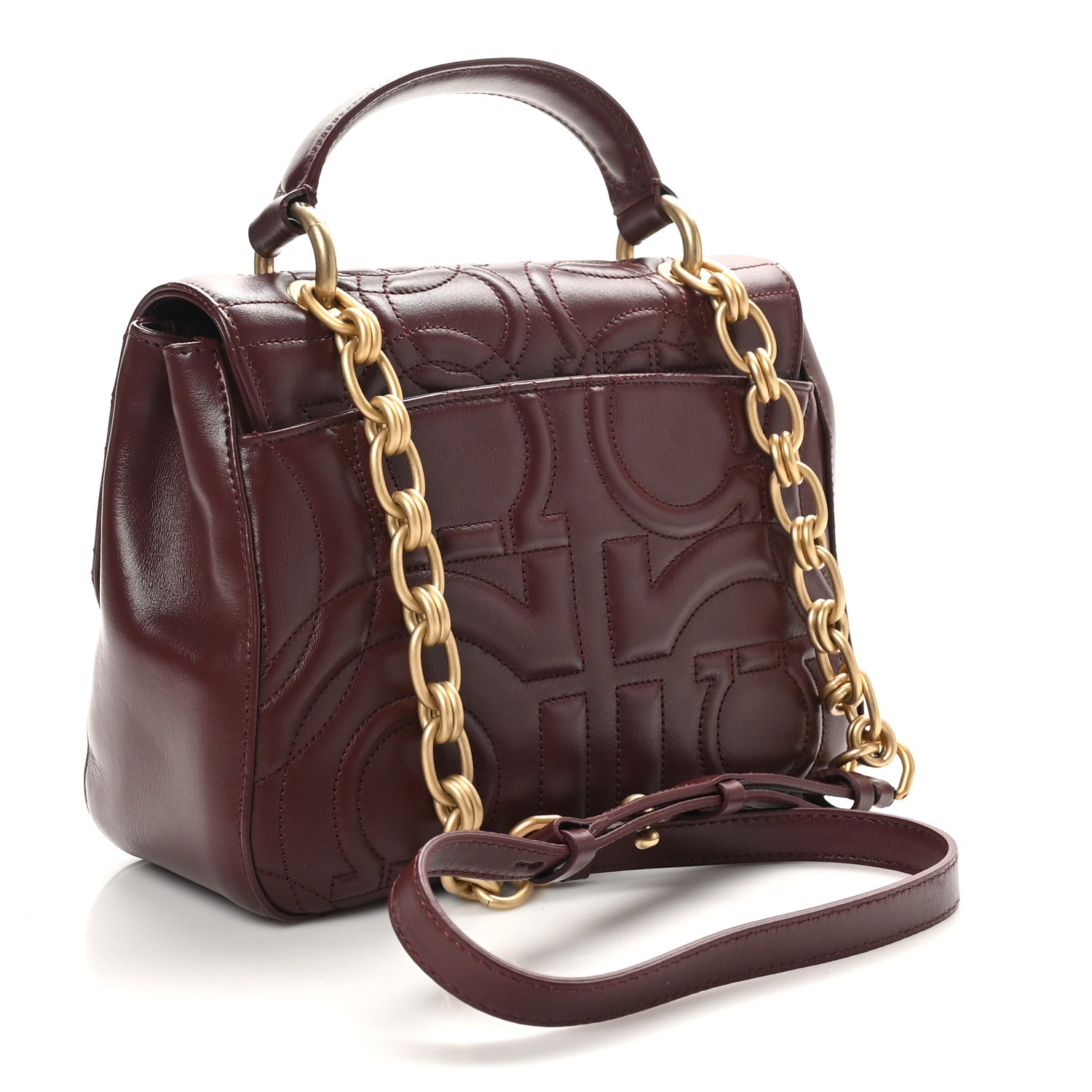 Salvatore Ferragamo Calfskin Quilted Gancini Small Top Handle Flap Bag Burgundy 3 of 11