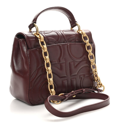 Salvatore Ferragamo Calfskin Quilted Gancini Small Top Handle Flap Bag Burgundy 3 of 11