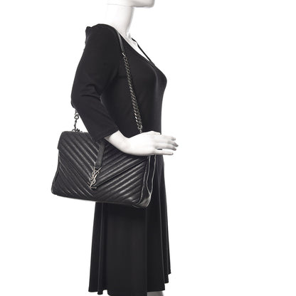 Saint Laurent Sheepskin Matelasse Chevron Monogram Large College Satchel Black 2 of 6