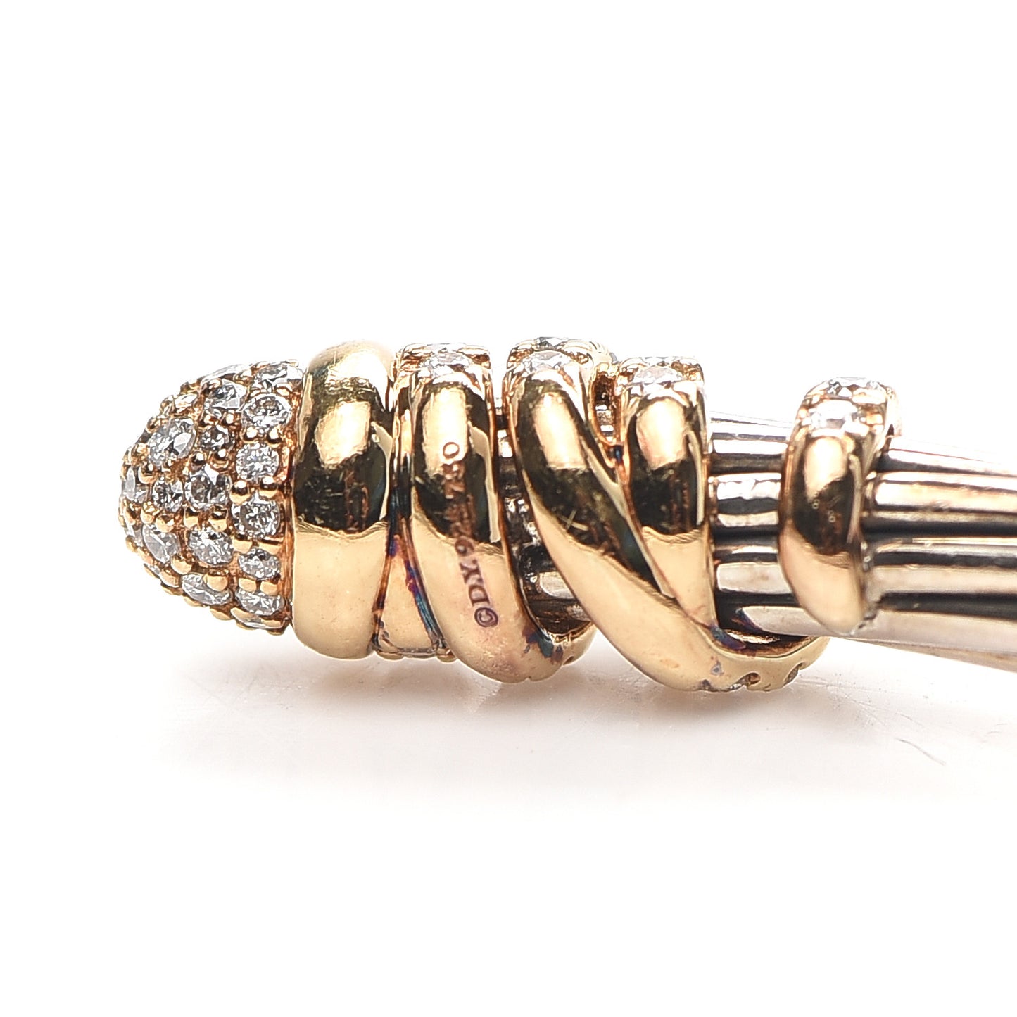 Sterling Silver 18K Yellow Gold Diamond Pave 4mm Helena Cuff Bracelet