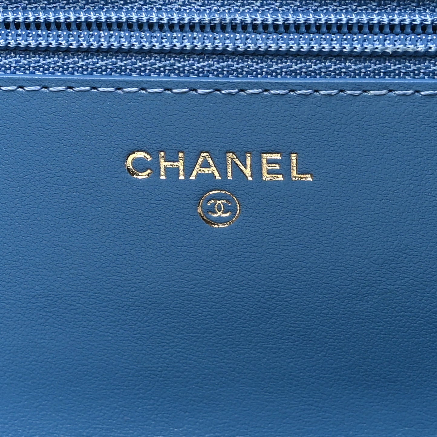 Denim Quilted CC Pearl Crush Wallet on Chain WOC Blue