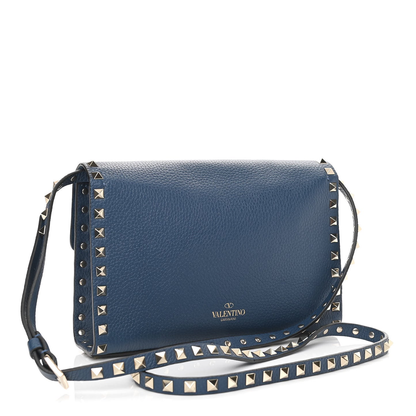 Pebbled Calfskin Medium Rockstud Flip Lock Crossbody Bag Peacock