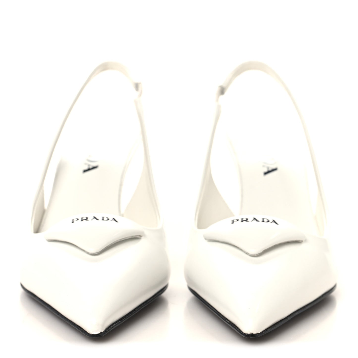 Calfskin Triangle Logo Pointed Toe 75mm Slingback Pumps 36.5 White