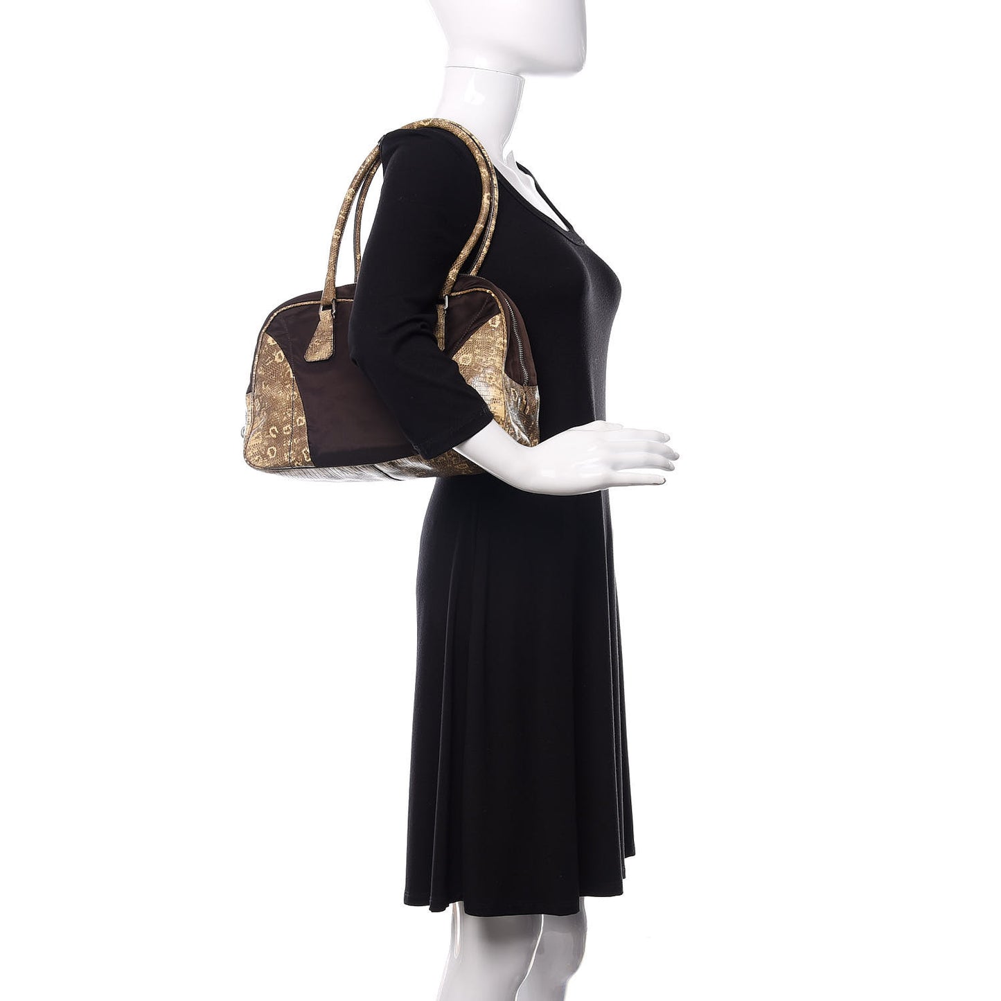 Tessuto Nylon Calfskin Lizard Embossed Tote Ebano