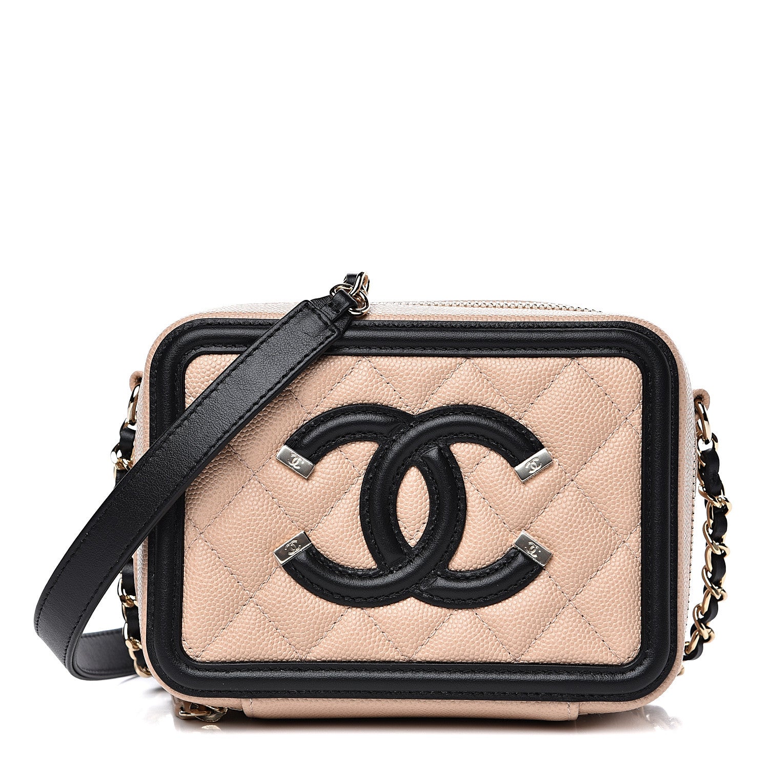 Chanel Caviar Quilted CC Filigree Vanity Clutch With Chain Beige Black 1 of 10