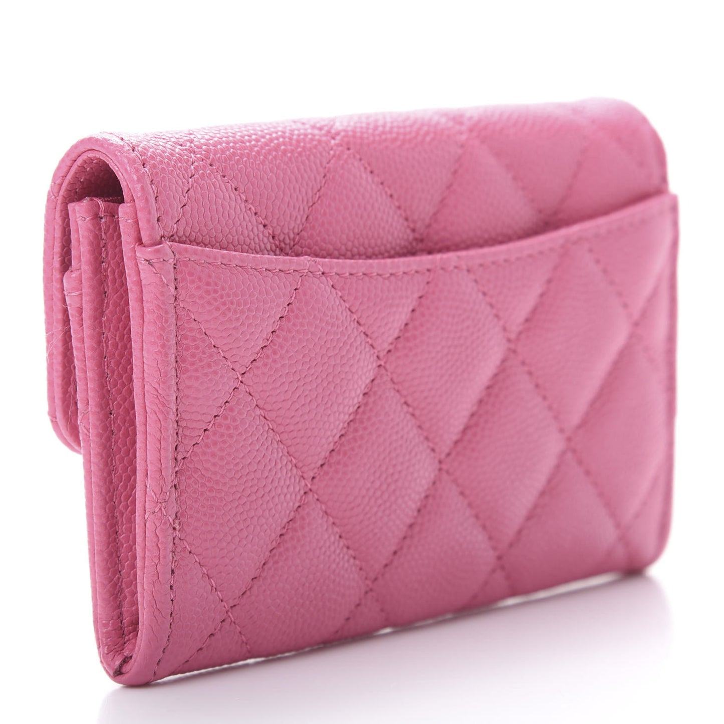 Caviar Quilted Flap Card Holder Wallet Pink