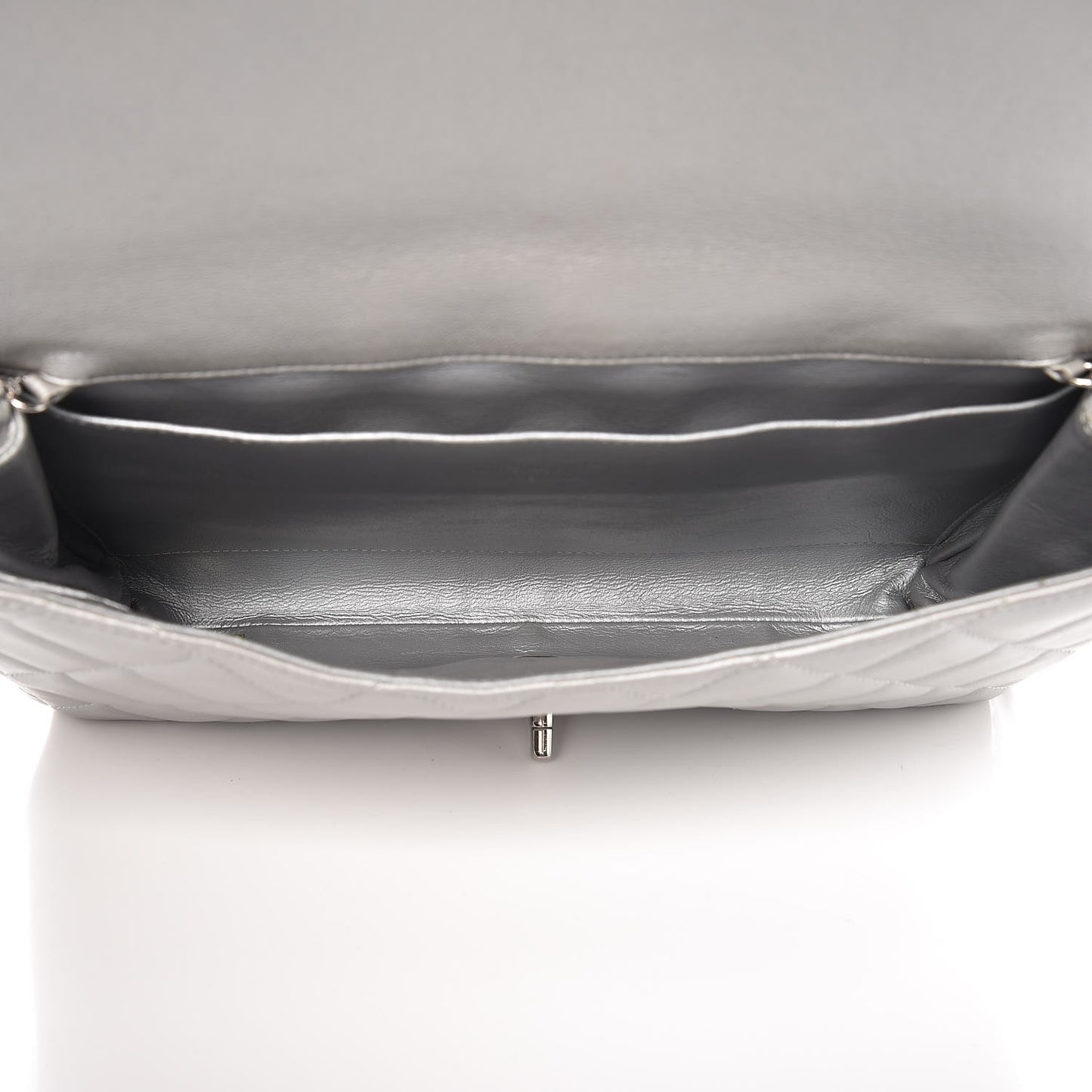 Metallic Lambskin Quilted Clutch With Chain Flap Grey